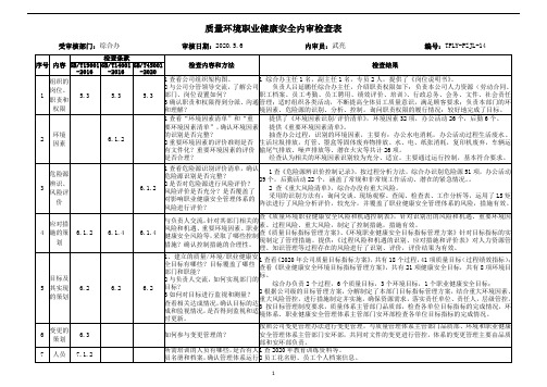 2020泰普质量环境职业健康安全内审检查表(综合办)