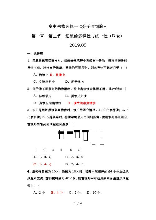 细胞的多样性与统一性带答案