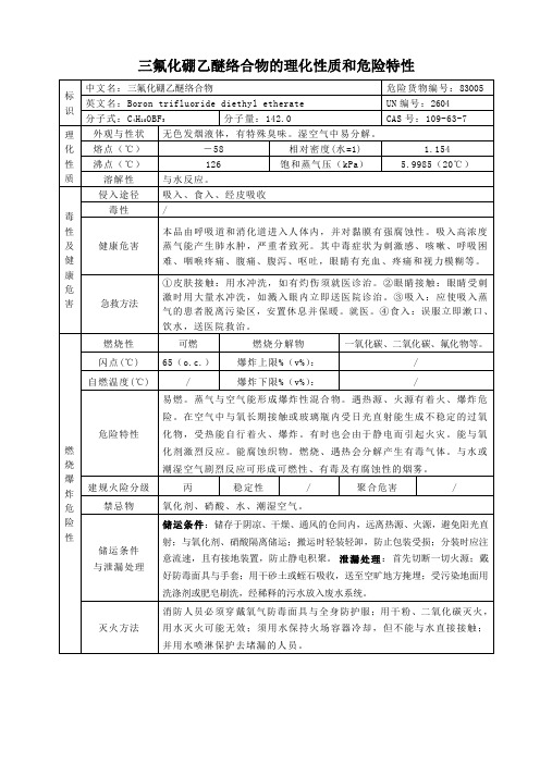 三氟化硼乙醚络合物的理化性质和危险特性