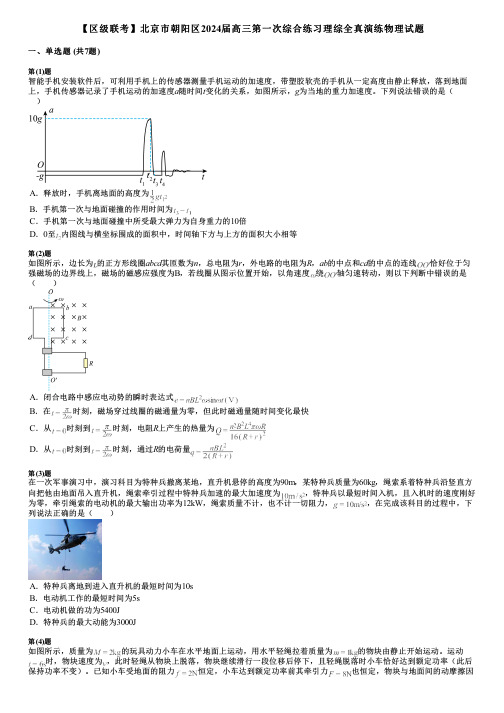 【区级联考】北京市朝阳区2024届高三第一次综合练习理综全真演练物理试题