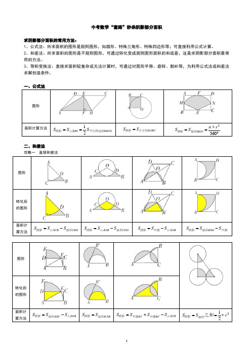 中考数学“套路”秒杀阴影部分面积