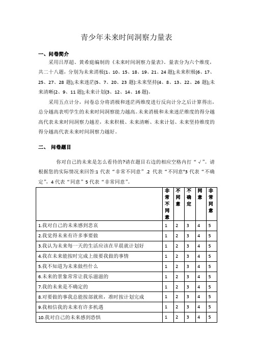 青少年未来时间洞察力量表