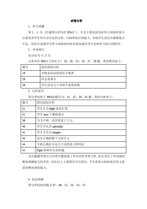 高二英语试卷分析