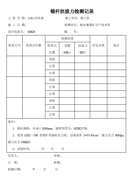 锚杆拉拔力实验表格