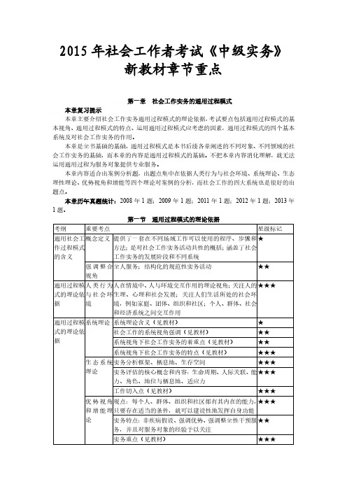 2015年社会工作者考试《中级实务》章节重点(全)讲解