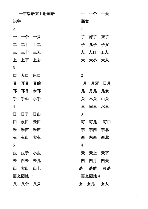 2016年部编本人教版一年级上册四会字组词