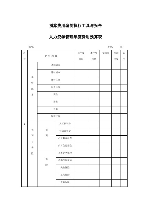 人力资源管理度费用预算表