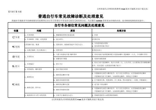 【问题】自行车常见问题和处理意见