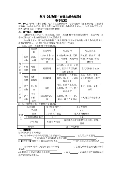 生物圈中有哪些绿色植物 总复习 教案2