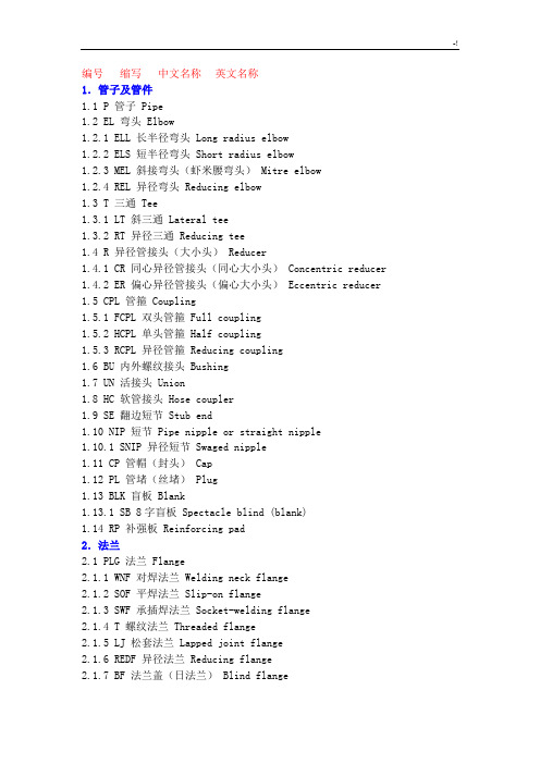 管道管件等等英文缩写