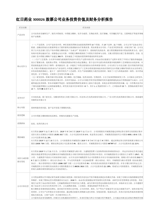 红日药业300026股票公司业务投资价值及财务分析报告