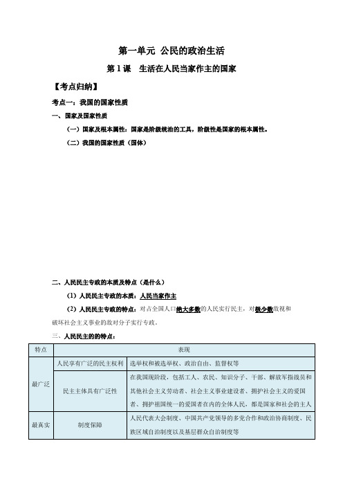 知识梳理 高中政治必修2生活在人民当家作主的国家