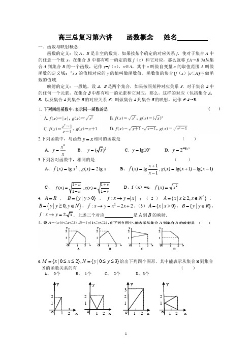 高三总复习第六讲    函数概念