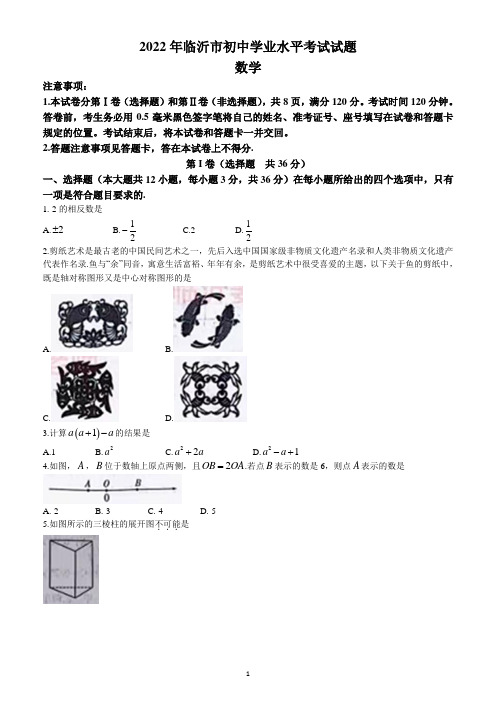 2022年山东省临沂市中考数学试题(含答案)