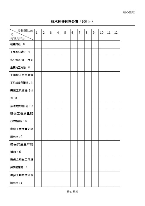 技术标评标评分表