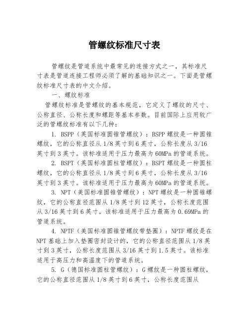 管螺纹标准尺寸表