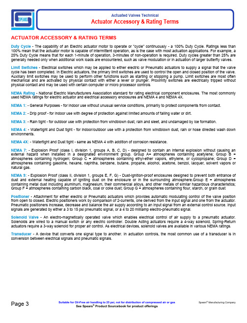 Spears 电动阀门活动器辅助器与级别术语 第3页说明书