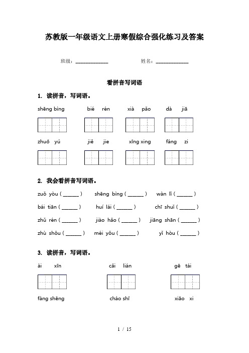 苏教版一年级语文上册寒假综合强化练习及答案