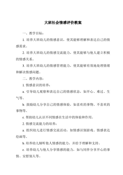 大班社会情感评价教案