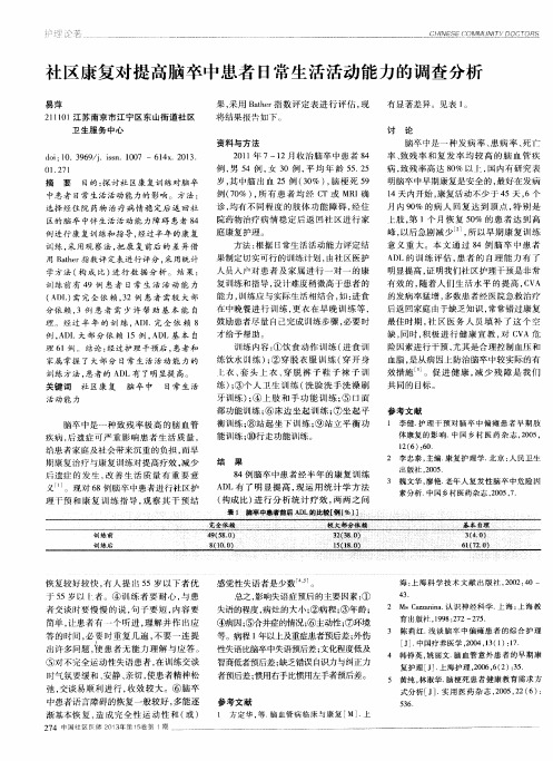 社区康复对提高脑卒中患者日常生活活动能力的调查分析