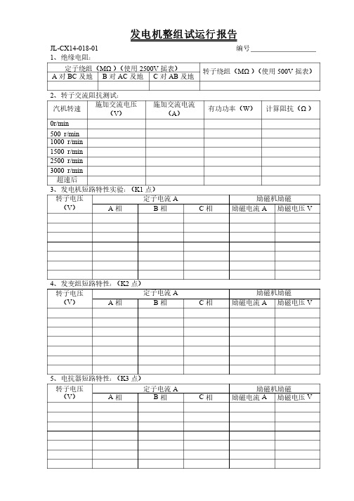 发电机整组试运行报告通用表格