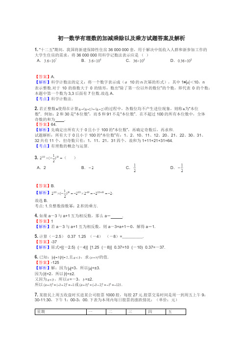 初一数学有理数的加减乘除以及乘方试题答案及解析
