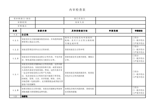 CNAS实验室主任、经理内审检查表(空白)