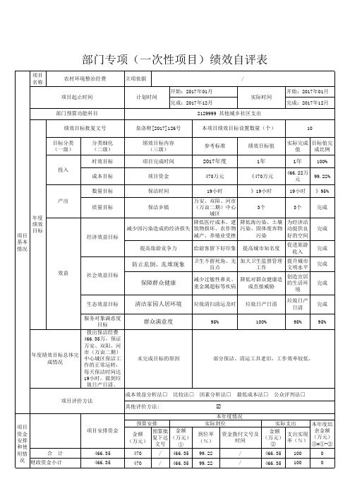 部门专项一次性项目绩效自评表