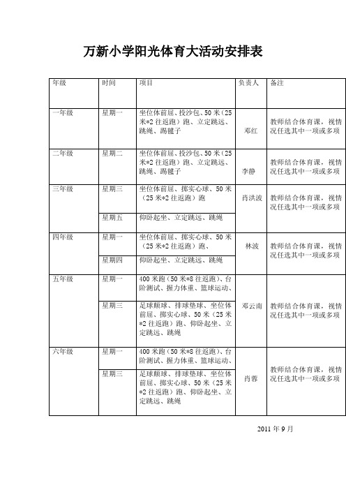 阳光体育安排表