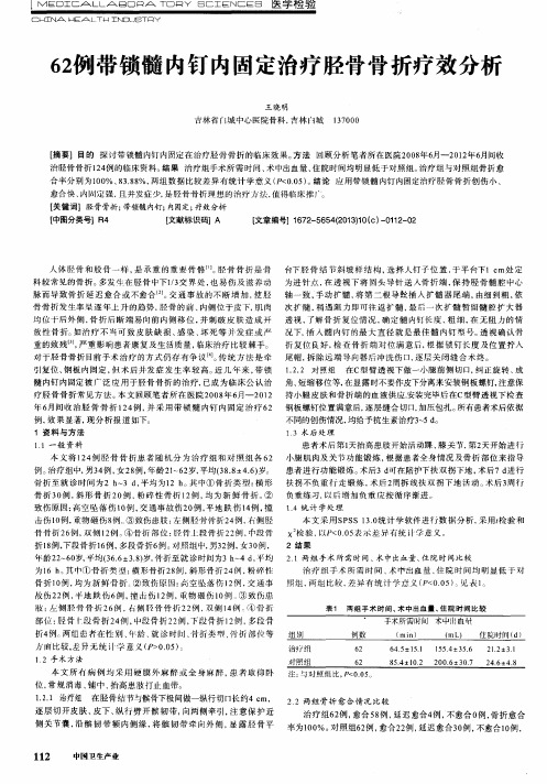 62例带锁髓内钉内固定治疗胫骨骨折疗效分析