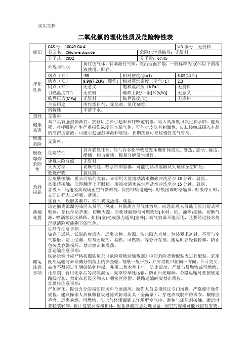 二氧化氯的理化性质及危险特性表