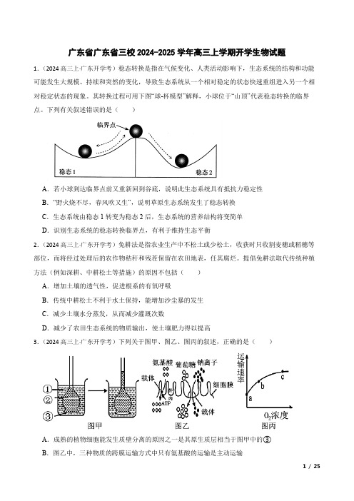 广东省广东省三校2024-2025学年高三上学期开学生物试题(含解析)