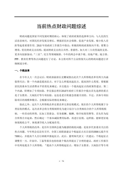 财政学期末作业——当前热点财政问题综述新选