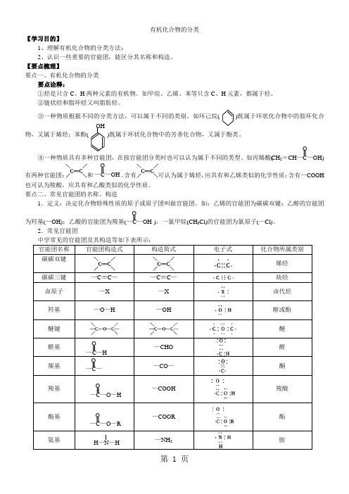 2020-2021学年度高二化学《有机化合物的分类》知识点归纳总结 例题解析