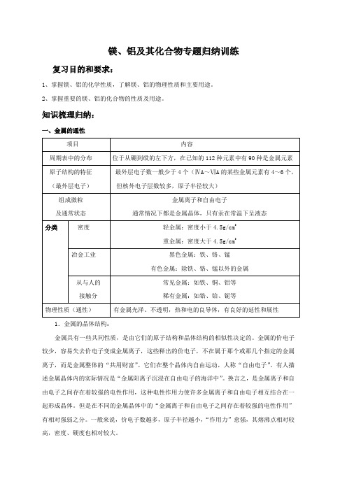 高三化学每日一读一练镁、铝及其化合物专题归纳训练