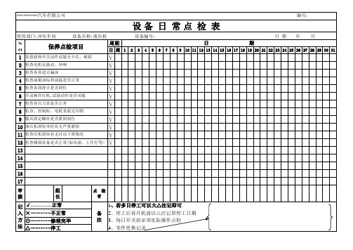 液压机日常点检表