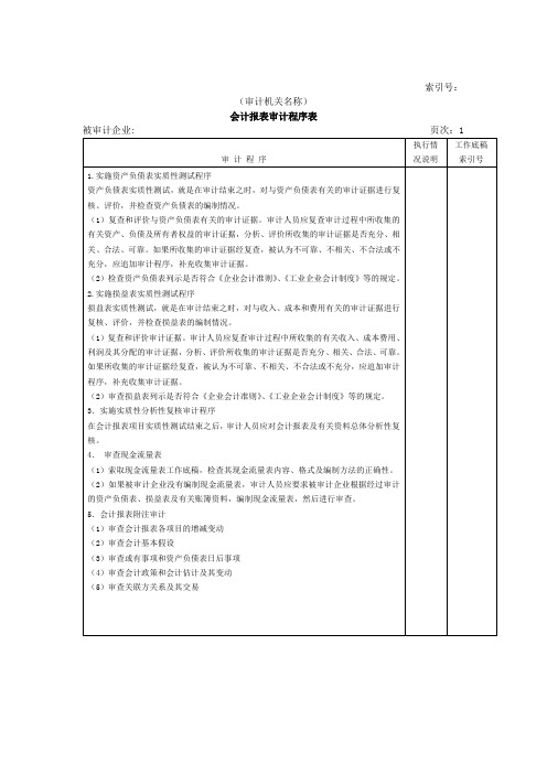 会计报表审计程序表范文