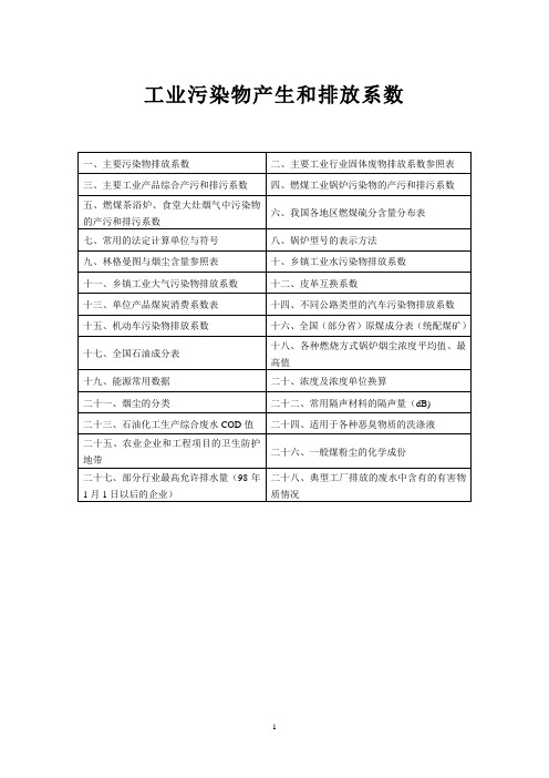 工业污染物产生和排放系数手册