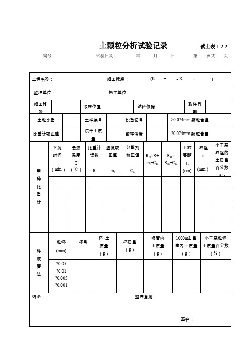 土颗粒分析记录  试土表1-2-2