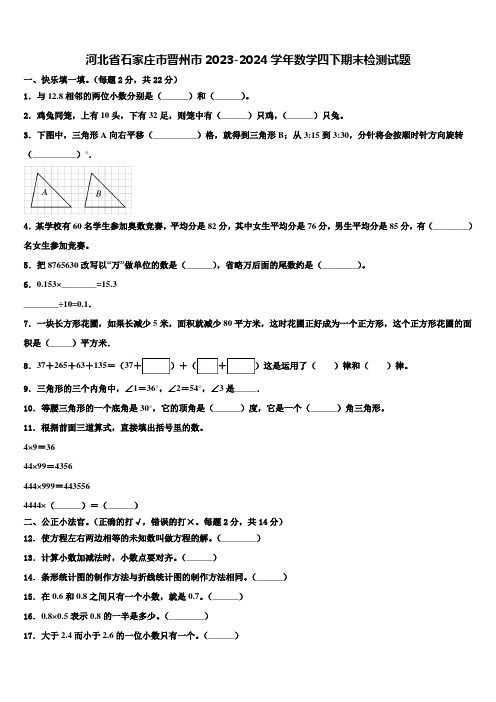 河北省石家庄市晋州市2023-2024学年数学四下期末检测试题含解析