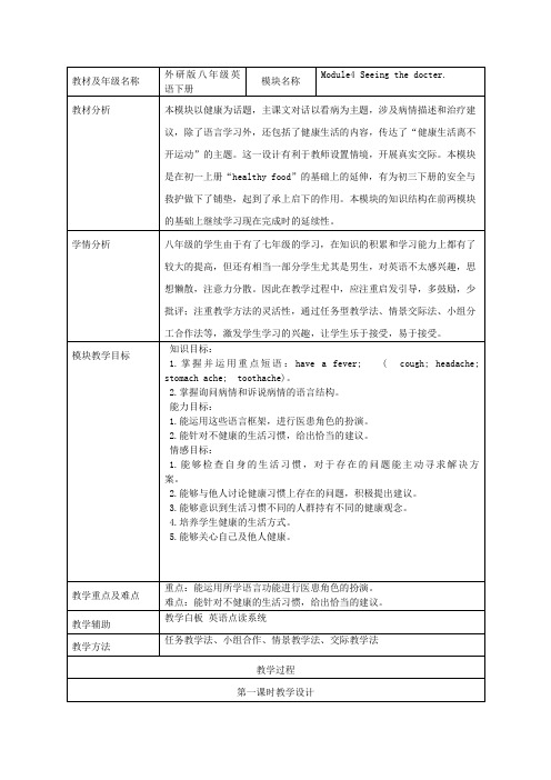 外研版八年级英语下册Module4 Unit1教学设计