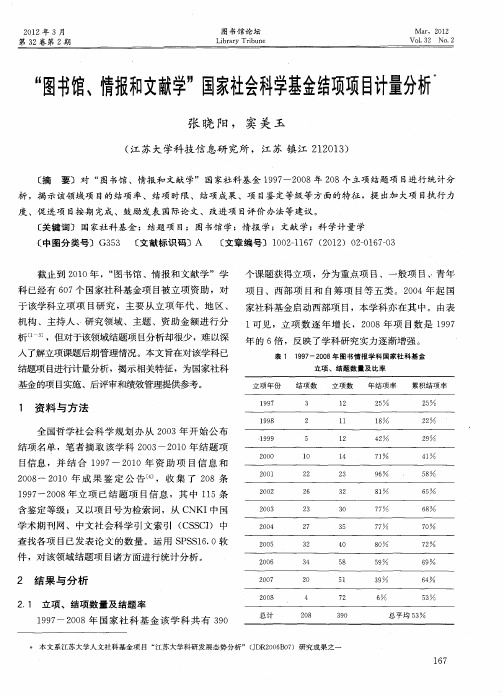 “图书馆、情报和文献学”国家社会科学基金结项项目计量分析