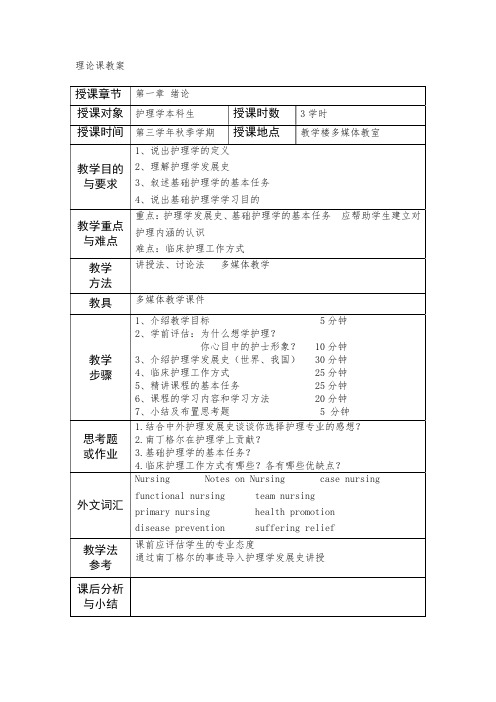 基础护理学教案-第一章绪论