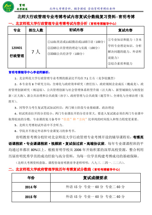 北京师范大学行政管理专业考博真题参考书重点高分课程班出题导师讲义-育明考博