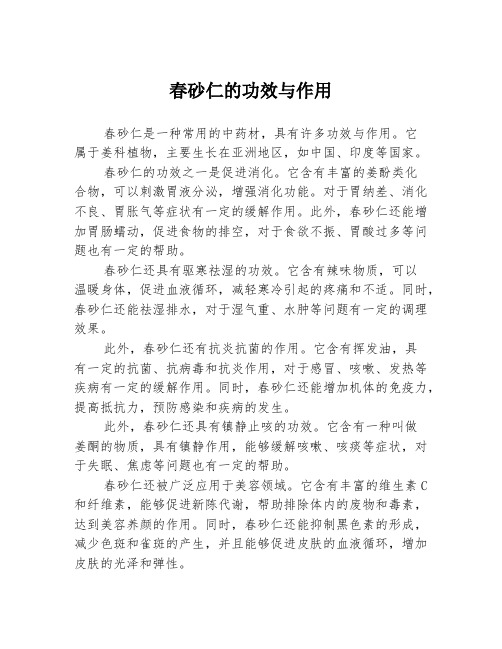 春砂仁的功效与作用