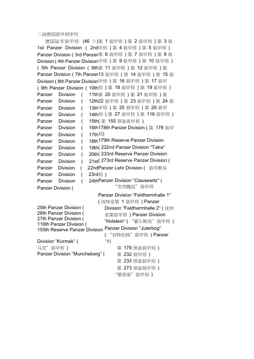 二战德国装甲师序列