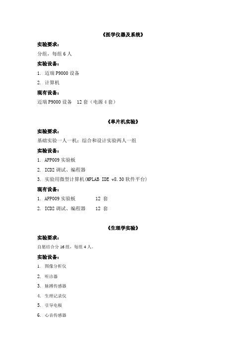 实验室所需设备清单