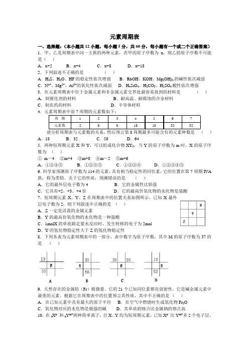 高一化学-高一化学元素周期表同步测试 最新