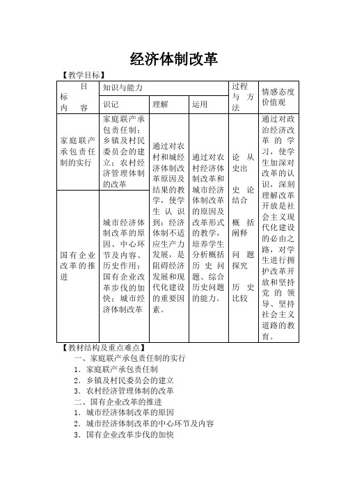 新人教版必修2高中历史经济体制改革教案