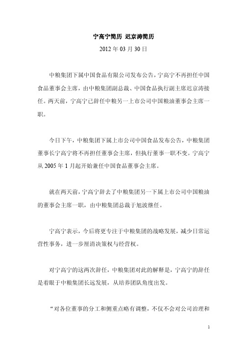 宁高宁简历 迟京涛简历